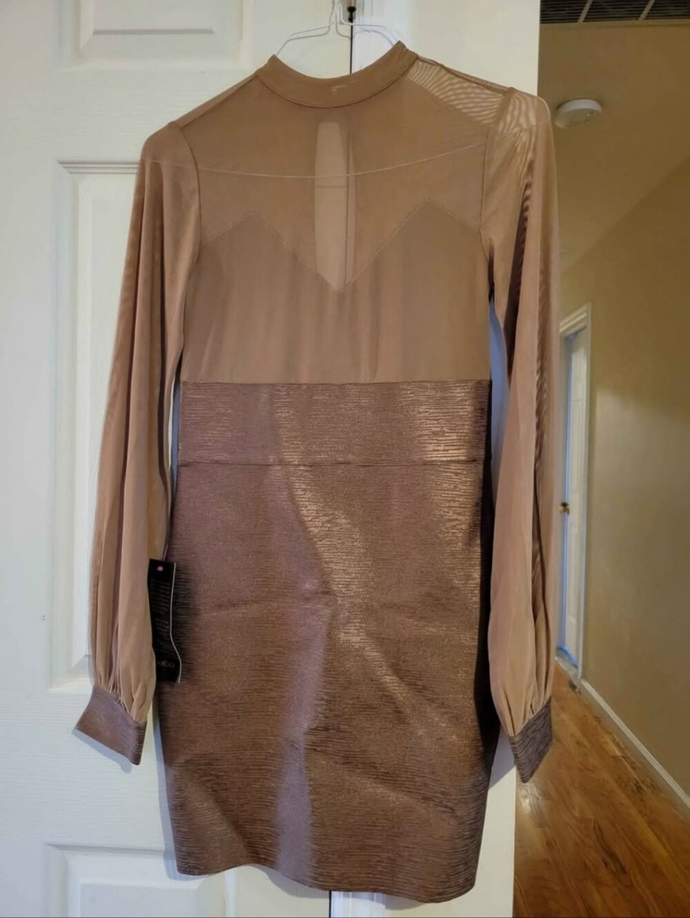 Women's Foiled Bandage Plunge Neck Midi Dress